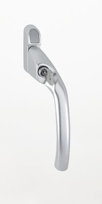 abschliessbarer Fenstergriff, gekröpft für auswärtsöffnende Fenster, silber